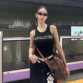 Bxoxo Y2K Streetwear Fashion Harajuku Grunge Punk Hip Hop Rock vintage Women's Crop Tops Sexy Slim Letter Print Black O-Neck Baby Tops